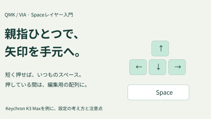 スペースキーの下に、もう一枚のキーボード。QMKで矢印を手元へ